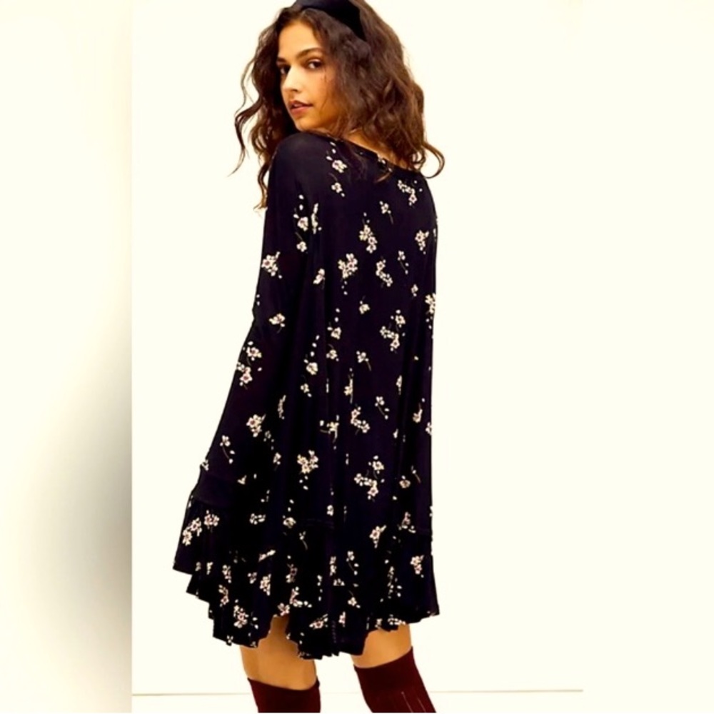 Free People Olivia Printed Tunic/Mini Dress Black Size Medium